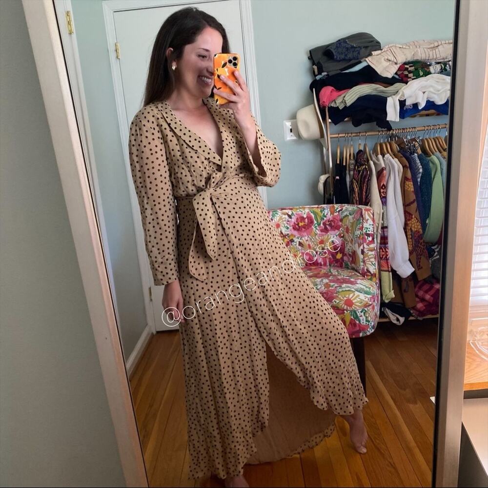 NWT GANNI Tan Black Polka Dot Wrap Maxi Dress 38 M - Picture 9 of 16